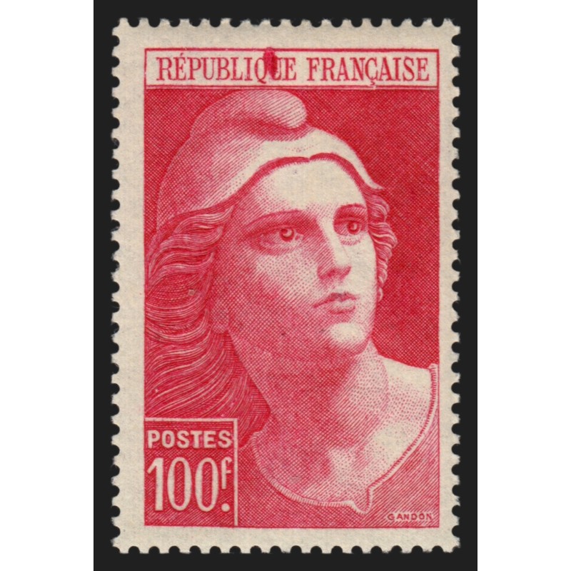 n°733, variété "surencrage", Marianne de Gandon, 100fr carmin, neuf ** - TB