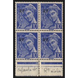 n°657, variété "surcharge déplacée", Mercure 10c outremer, neuf ** - TB