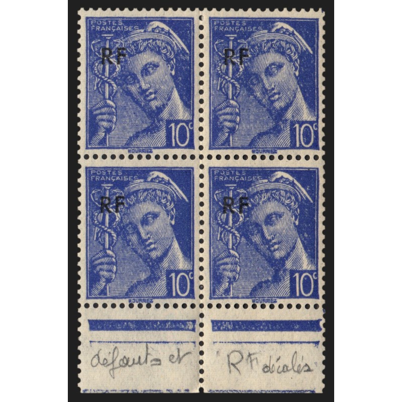 n°657, variété "surcharge déplacée", Mercure 10c outremer, neuf ** - TB