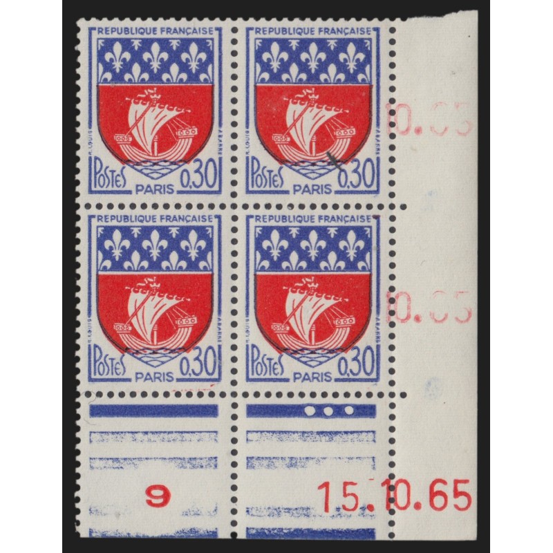 n°1354B, coin daté rouge répété verticalement, Armoiries de Paris, neufs **