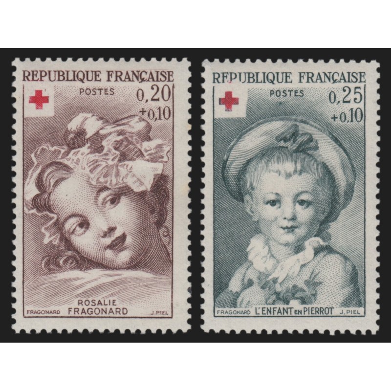 n°1366a/1367a, variétés "lilas-brun foncé" et "gris", Croix-Rouge, neufs **