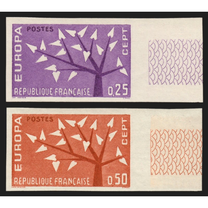 n°1358/1359, non-dentelés, bords de feuille, Europa 1962, neufs ** - SUPERBE