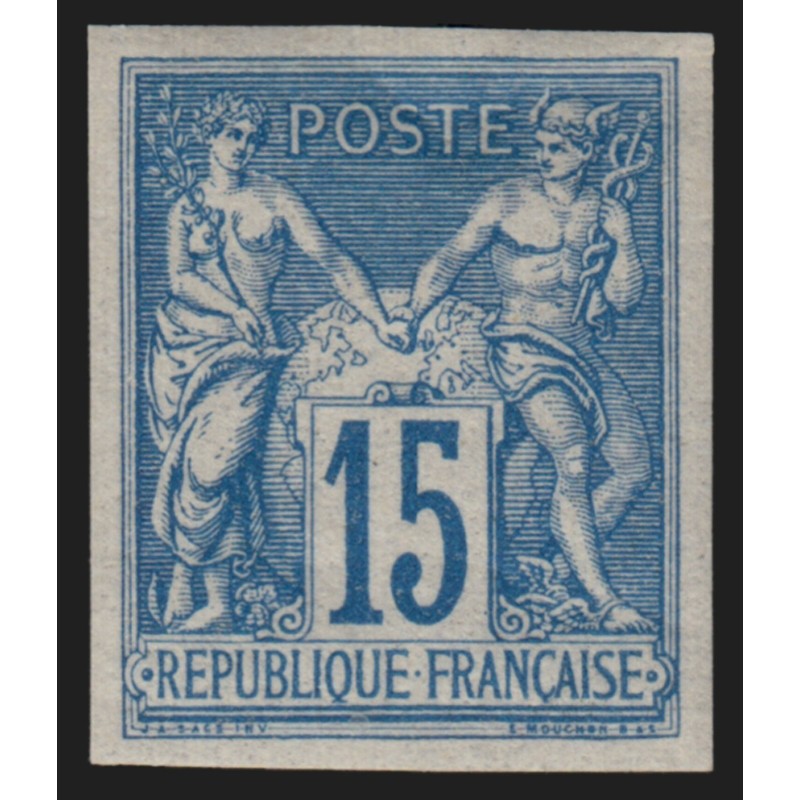 n°90b, non-dentelé, Sage 15c bleu, neuf ** sans charnière, signé A.BRUN - TB