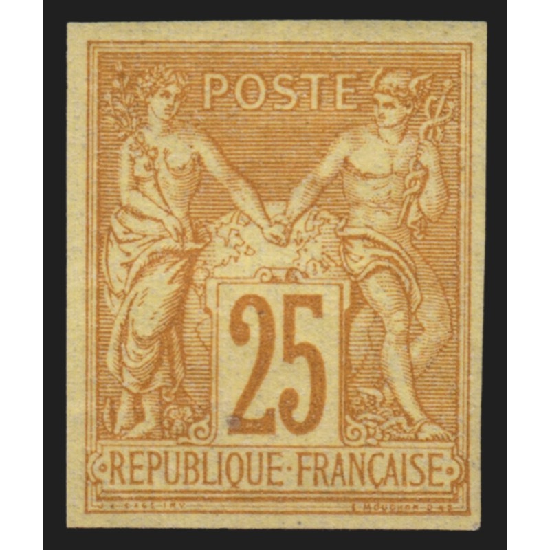 n°92b, non-dentelé, Sage 25c bistre-sur-jaune, neuf ** signé A.BRUN - TB