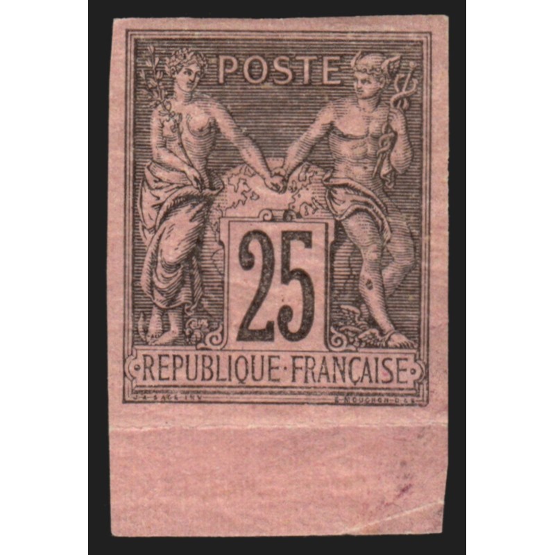 n°97c, Granet non-dentelé, bord de feuille, Sage 25c noir-sur-rose TB D'ASPECT