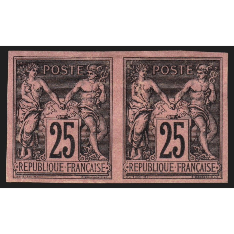 n°97c, Granet non-dentelé, paire, Sage 25c noir-sur-rose, neuf * signé ROUMET