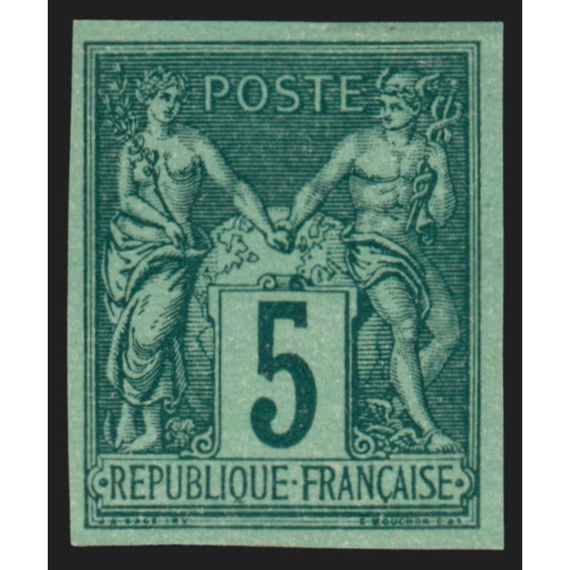 n°75c, Granet non-dentelé, Sage 5c vert-foncé-sur-vert, neuf (*) - TB