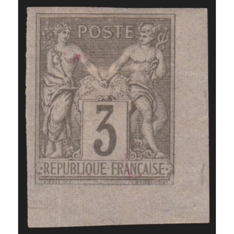 n°87e, Granet non-dentelé, Sage 1887, 3c gris, neuf * - SUPERBE