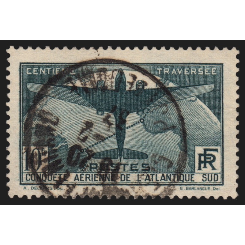 n°321, Traversée aérienne Atlantique-Sud, 10fr vert-foncé, oblitéré - TB