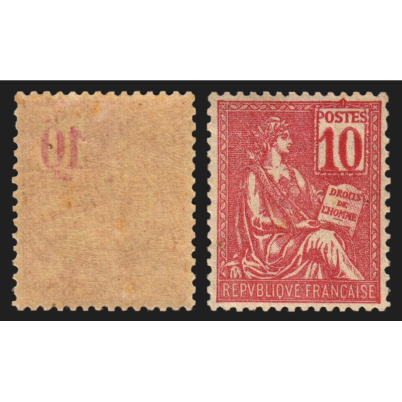 n°112, variété "recto-verso des chiffres", Mouchon 10c rose Type I, neuf * - TB