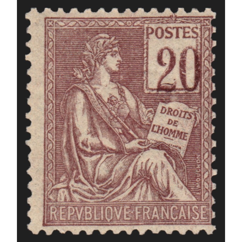 n°113a, variété "chiffres très déplacés", Mouchon 20c brun-lilas, neuf ** - TB