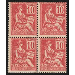 n°116, bloc de quatre, Mouchon 10c rouge, Type II, neuf ** sans charnière B/TB