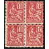 n°116, bloc de quatre, Mouchon 10c rouge, Type II, neuf ** sans charnière B/TB