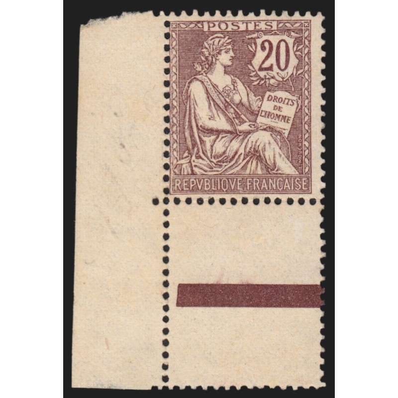 n°126, bord de feuille, Mouchon 20c brun-lilas, neuf ** sans charnière - TB