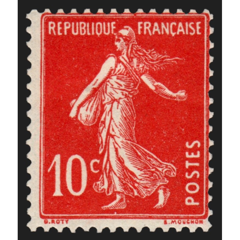 n°138c, Semeuse 10c ÉCARLATE, neufs * trace de charnière, signé JF.BRUN - TB