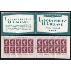 n°189-C2, Carnet Laboratoires O.Rolland, Semeuse 15c brun-lilas, neuf ** - TB