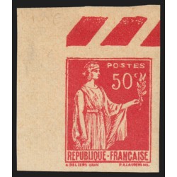 n°283i, non-dentelé coin de feuille, Paix 50c rouge, neuf ** - SUPERBE