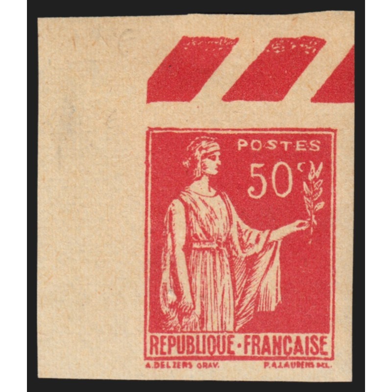 n°283i, non-dentelé coin de feuille, Paix 50c rouge, neuf ** - SUPERBE