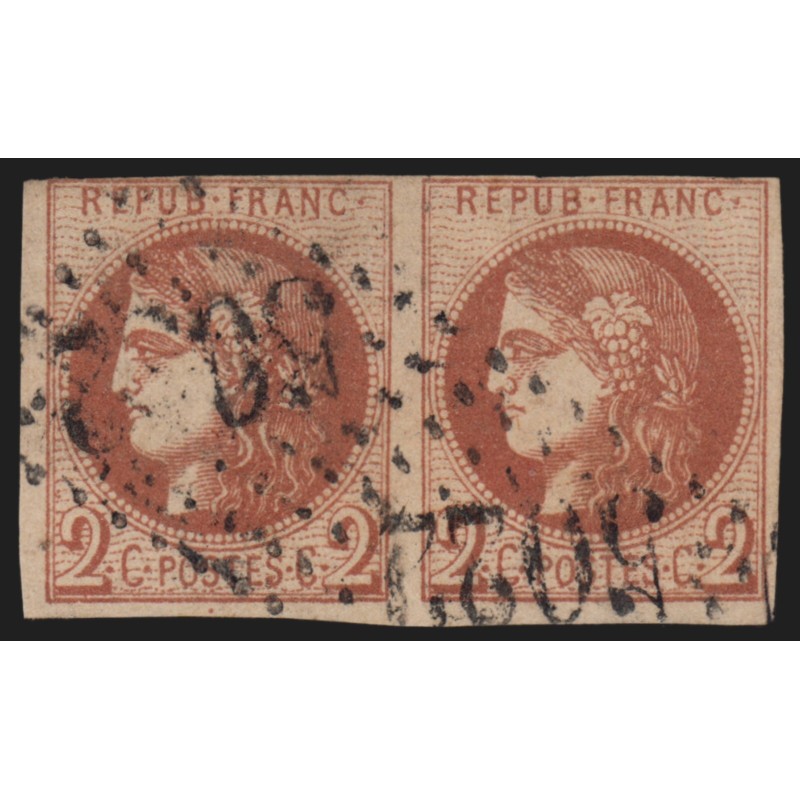 n°40B paire, Bordeaux 2c brun-rouge, obl GC 5022 COLEAH Algérie indice 15, RARE n°40B paire, Bordeaux 2c brun-rouge, obl GC 5022 COLEAH Algérie indice 15, RARE