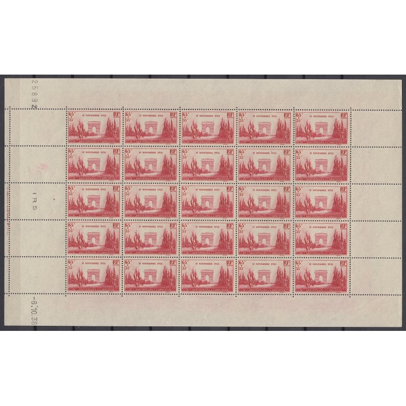 n°403, feuille entière de 25 exemplaires, 1938, neuf ** sans charnière - TB