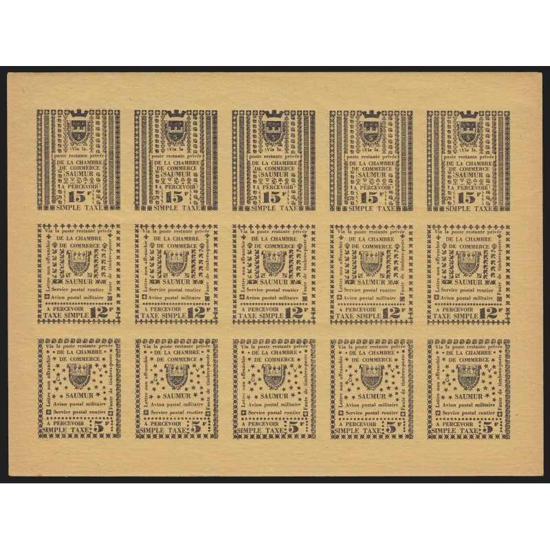 Grève 1968 Saumur, les 3 valeurs en feuillet complet de 15, neufs ** - TB