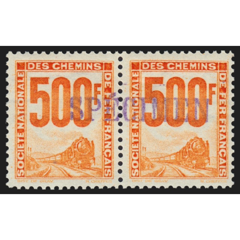 Petits Colis Postaux n°25 surchargé SPÉCIMEN, 500fr jaune-orange, signé CALVES