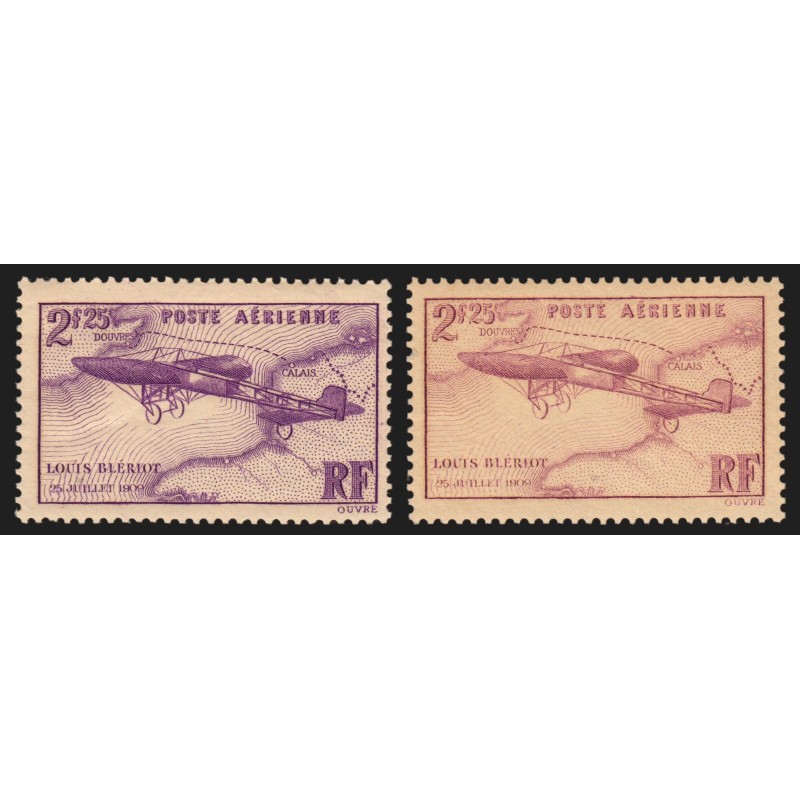 Poste Aérienne n°7, variété de couleur + normal, Louis Blériot, neufs ** - TB