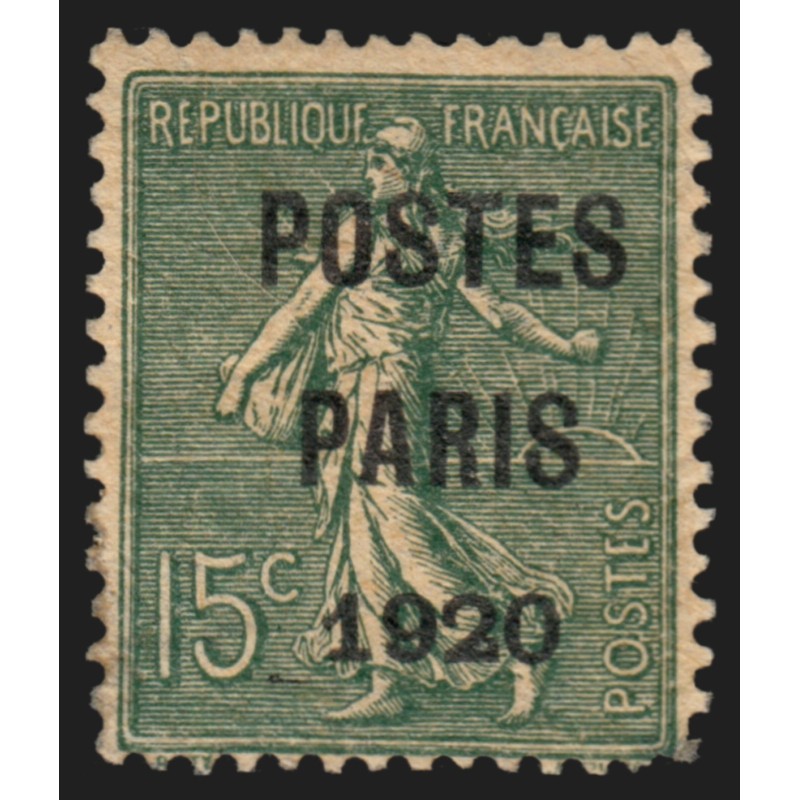 Préoblitérés n°25, Semeuse lignée 15c vert-olive, POSTES PARIS 1920, neuf *