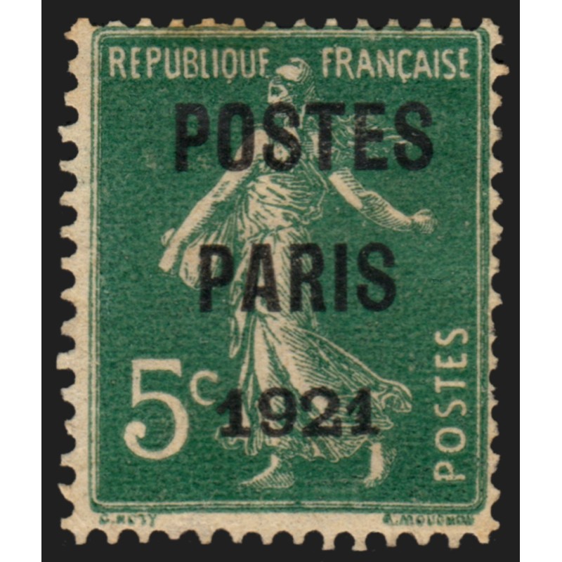 Préoblitérés n°26, surchargé POSTES PARIS 1921, neuf * signé CALVES - B/TB