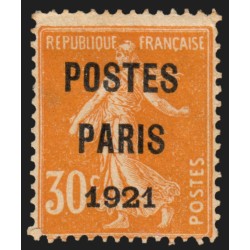 Préoblitérés n°29, POSTES PARIS 1921, neuf (*) sans gomme, signé CALVES - B/TB