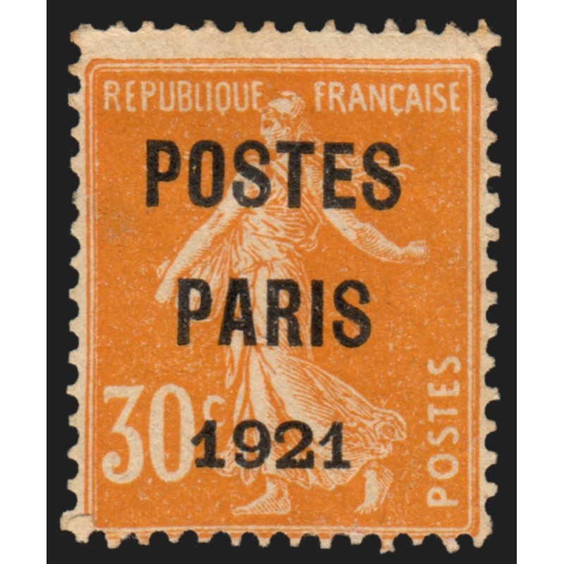 Préoblitérés n°29, POSTES PARIS 1921, neuf (*) sans gomme, signé CALVES - B/TB