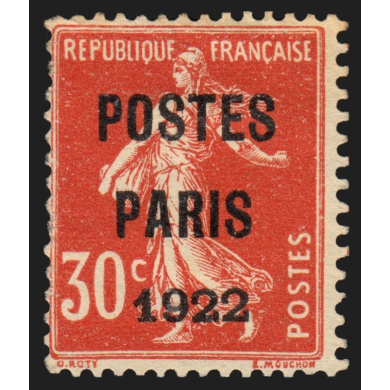 Préoblitérés n°32, POSTES PARIS 1922, neuf (*) sans gomme, signé CALVES - B/TB