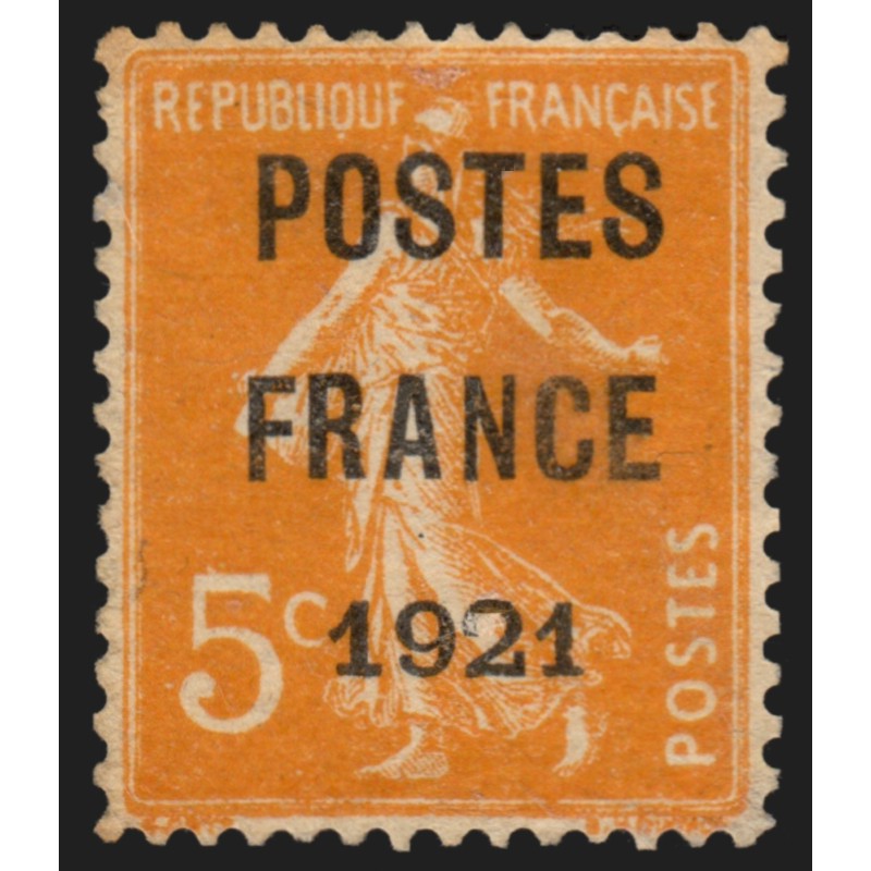 Préoblitérés n°33, Semeuse 5c orange, POSTES FRANCE 1921, neuf (*) signé CALVES