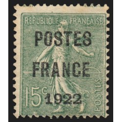 Préoblitérés n°37, POSTES FRANCE 1922, neuf (*) sans gomme, signé CALVES - B/TB