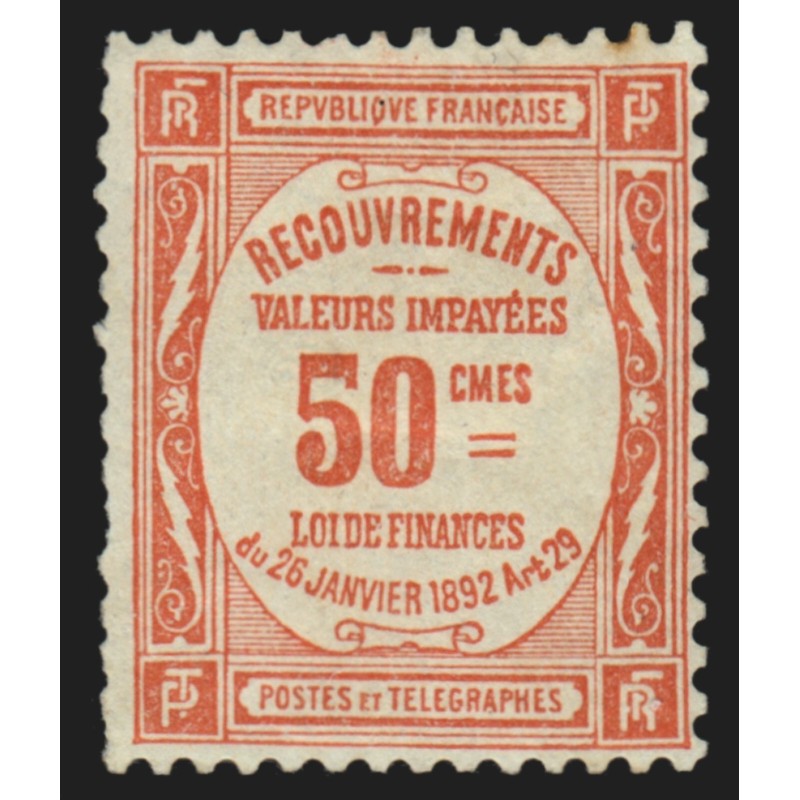 Timbres-Taxe n°47, 50c rouge, 1908, neuf * avec charnière forte - B/TB
