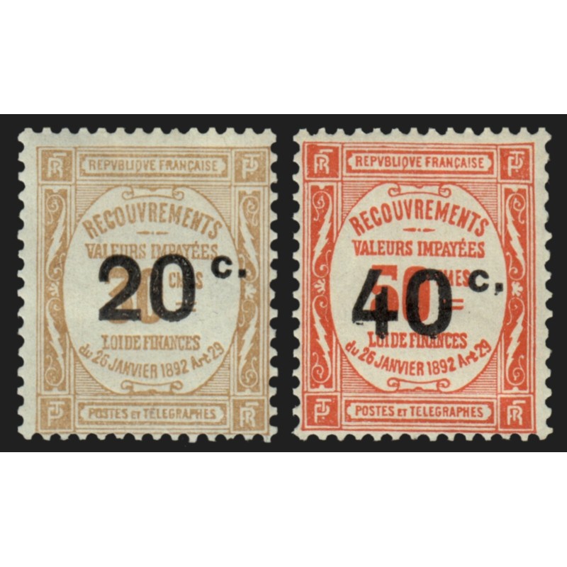 Timbres-Taxe n°49/50, Recouvrements surchargés 1917, neufs * avec charnière TB