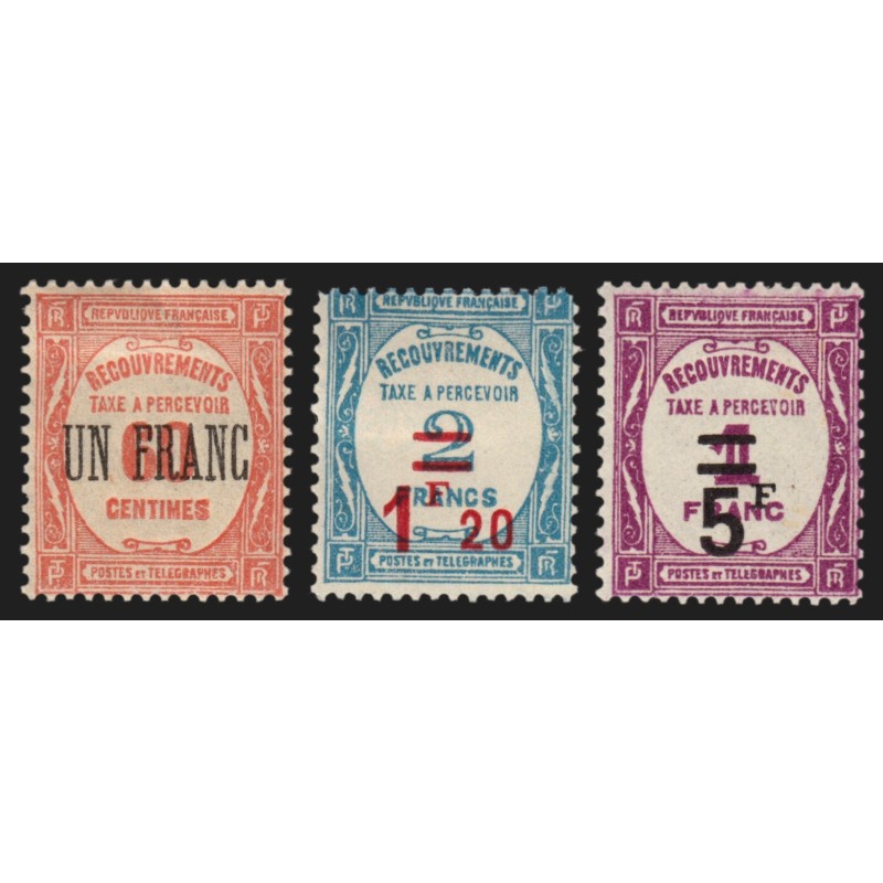 Timbres-Taxe n°63/65, surchargés 1929, série complète, neufs * signé CALVES, TB