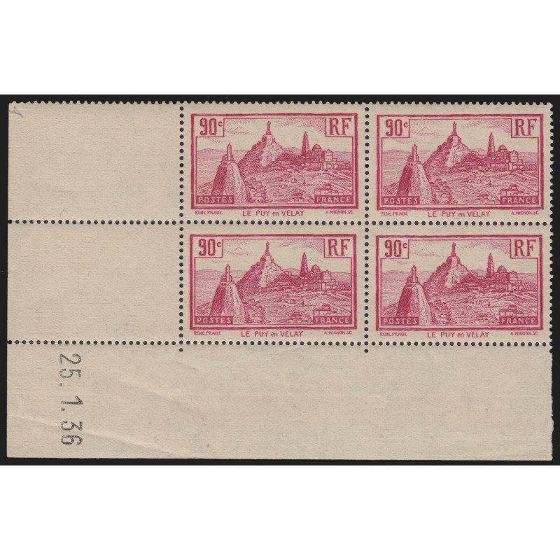 n°290, bloc de quatre coin daté 1936, Le Puy-en-Velay, neuf ** sans charnière