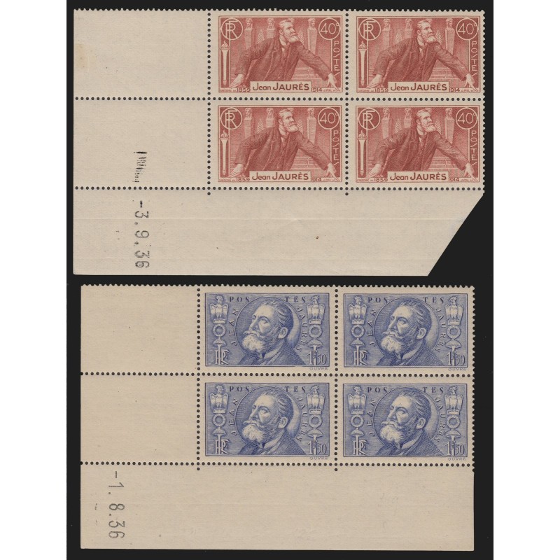n°318/319, bloc de quatre coin daté 1936, Jean Jaurès, neuf ** sans charnière