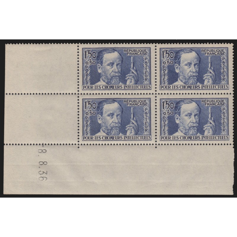 n°333, bloc de quatre coin daté 1936, Louis Pasteur, neuf ** sans charnière TB