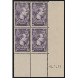 n°338, bloc de quatre coin daté 1938, Jean Mermoz, neuf **/* - TB