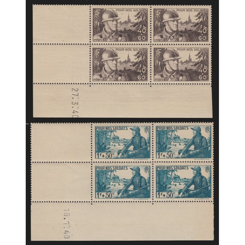 n°451/452, bloc de quatre coin daté 1940, Pour nos soldats, neuf ** - TB