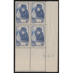 n°461, bloc de quatre coin daté 1941, Georges Guynemer, neuf ** - TB