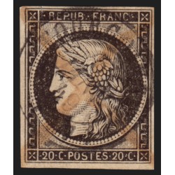 n°3a, Cérès 20c noir oblitéré càd 5 janvier 1849 TOURCOING Nord + plume - TB