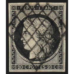 n°3a, Cérès 1849, 20c noir sur blanc, oblitéré grille noire - TB