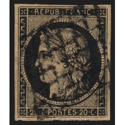 n°3b, Cérès 20c noir sur chamois, oblitéré grille - TB D'ASPECT