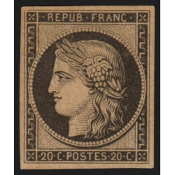 n°3fb, Cérès 20c noir sur chamois, réimpression de 1862, neuf * - TB D'ASPECT