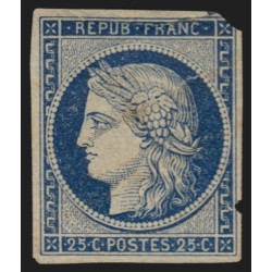 n°4, Cérès 1850, 25c bleu, neuf (*) sans gomme, très déf. pièce d'attente