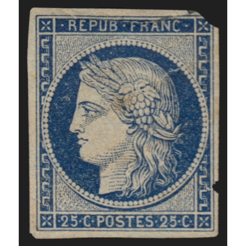 n°4, Cérès 1850, 25c bleu, neuf (*) sans gomme, très déf. pièce d'attente