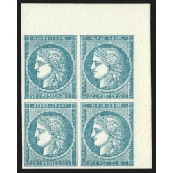 n°8, bloc de quatre, 20 bleu non-émis, réimpression Périgueux sur papier velin